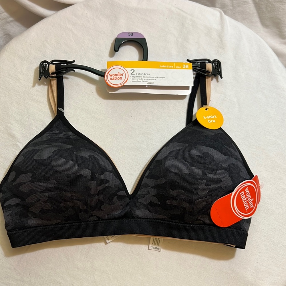 Wonder Nation Girls T-Shirt Bra 2-Pack, Band Size 38